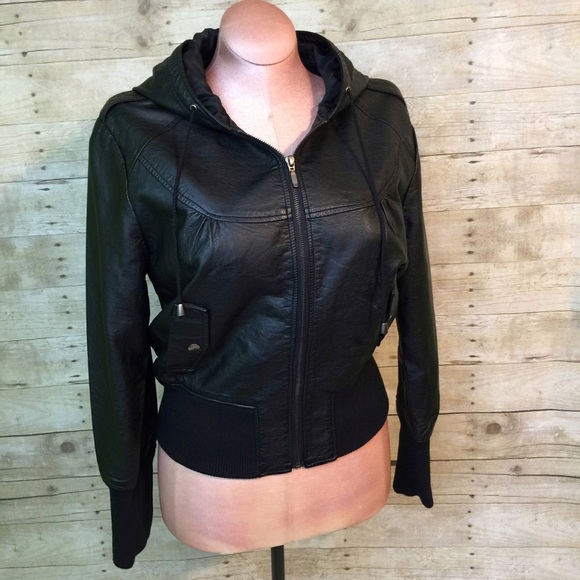 Jackets & Blazers - ➕Plus size hooded faux leather jacket NWT